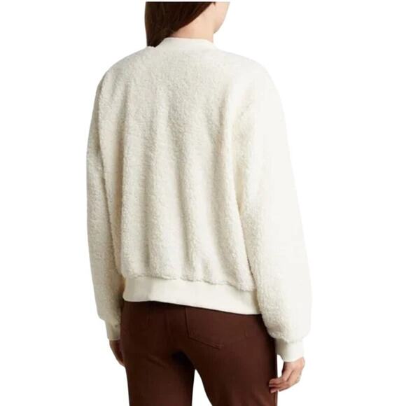 Sanctuary Imperial Bomber Jacket Faux Shearling Fleece Ribbed Trim Cream White M - Picture 2 of 9